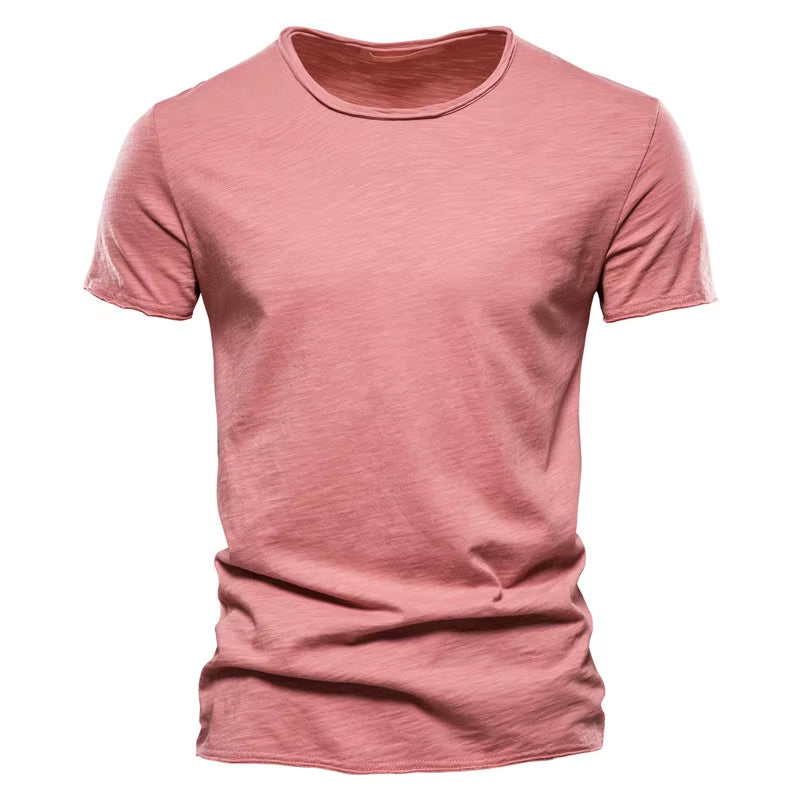 Brand Quality 100% Cotton Men T-Shirt V-Neck Fashion Design Slim Fit Soild T-Shirts Male Tops Tees Short Sleeve T Shirt for Men