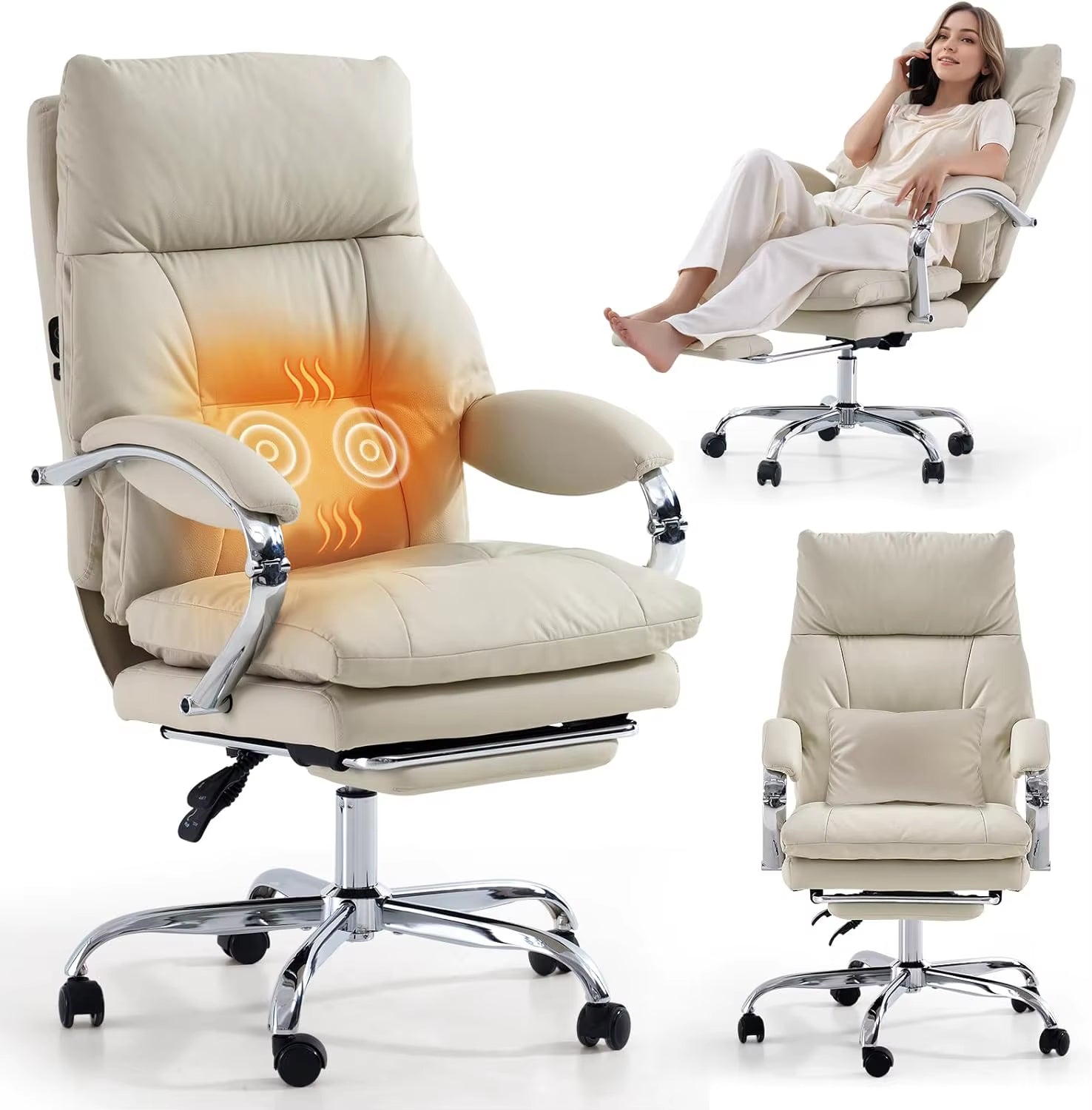 Ergonomic Executive Office Chair with Footrest, High Back PU Leather, Adjustable Recline, and Swivel Design