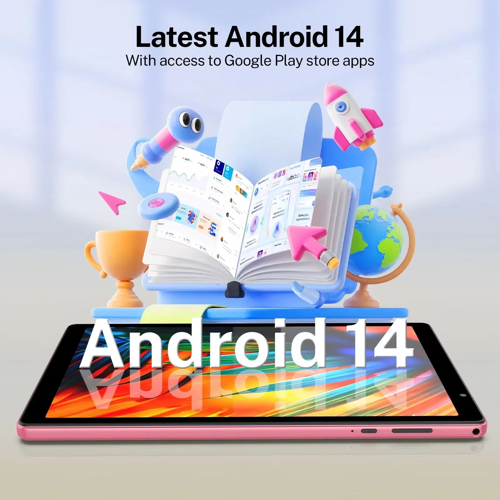 Android 14 Tablet - 10-Inch Display, Quad-Core Processor, 5G Wi-Fi, 4GB RAM, 32GB Storage, 1280x800 Resolution, 6000mAh Battery