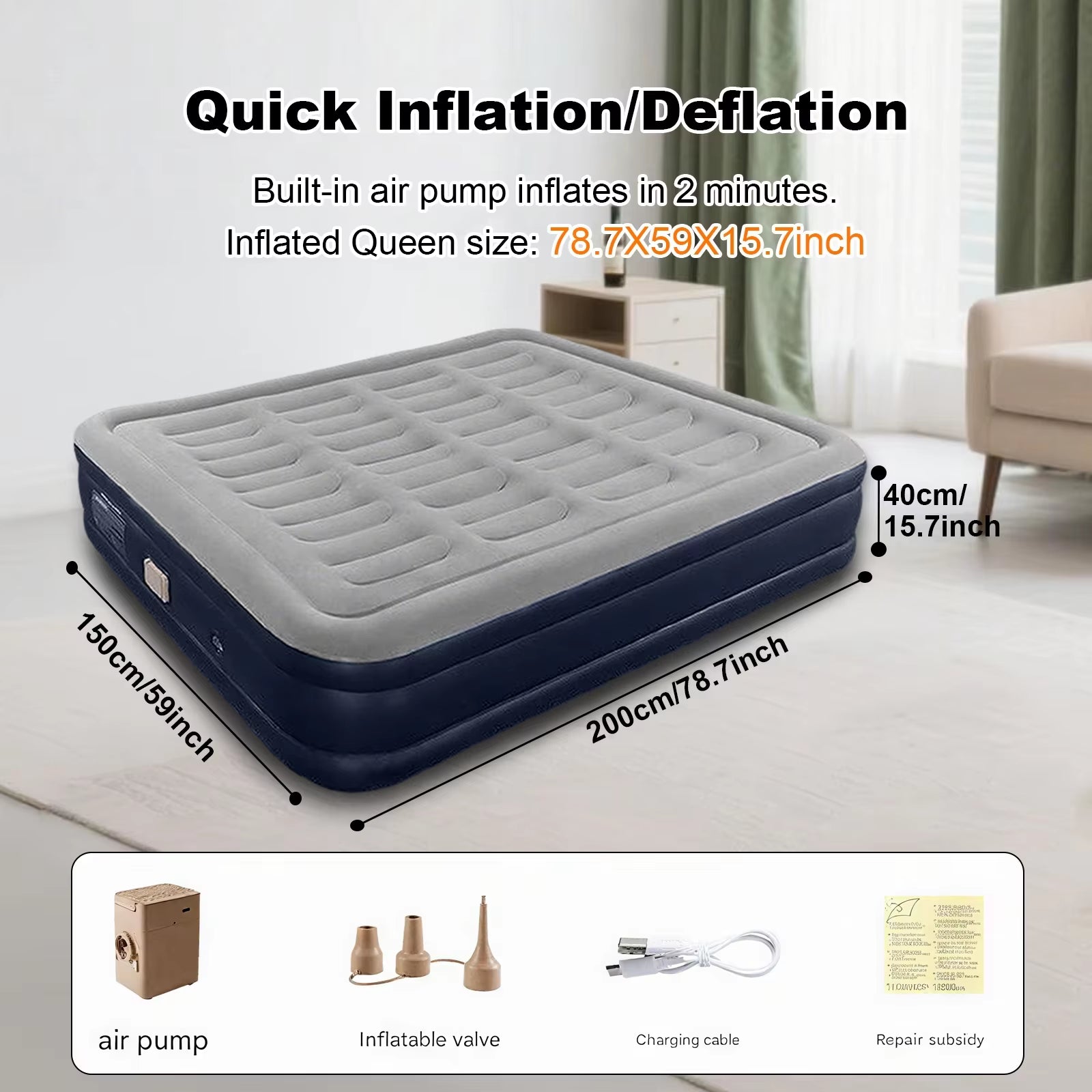 200X150X40Cm Automatic Inflatable Mattress Camping Home Built-In Pump Bed Thickened for Indoor Outdoor Rest Lazy Sleeping Mat