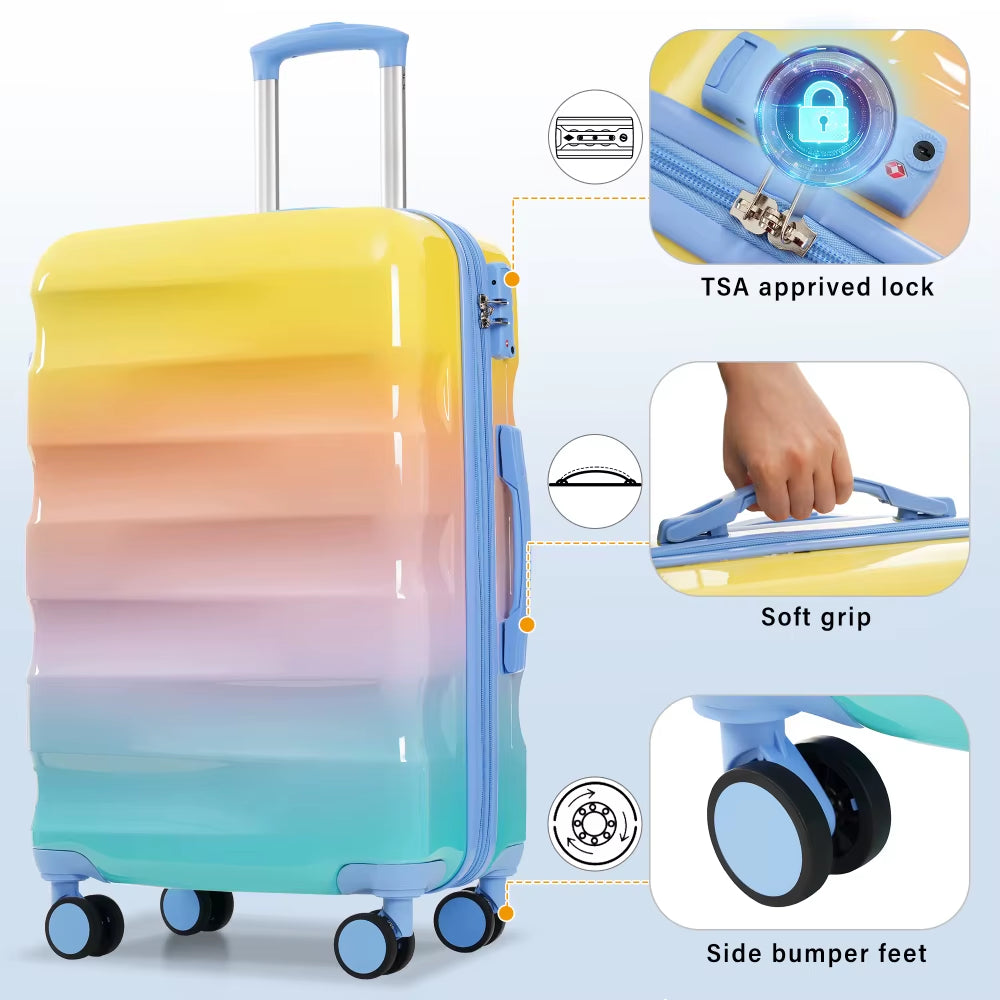 Luggage Set–Hardshell Suitcases with Spinner Wheels and TSA Lock, PC+ABS, Vibrant Glossy Expandable Design for Travel