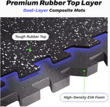 24 Sq Ft Interlocking Gym Floor Mats, 6 Tiles with Rubber Top & EVA Foam for Home Workouts