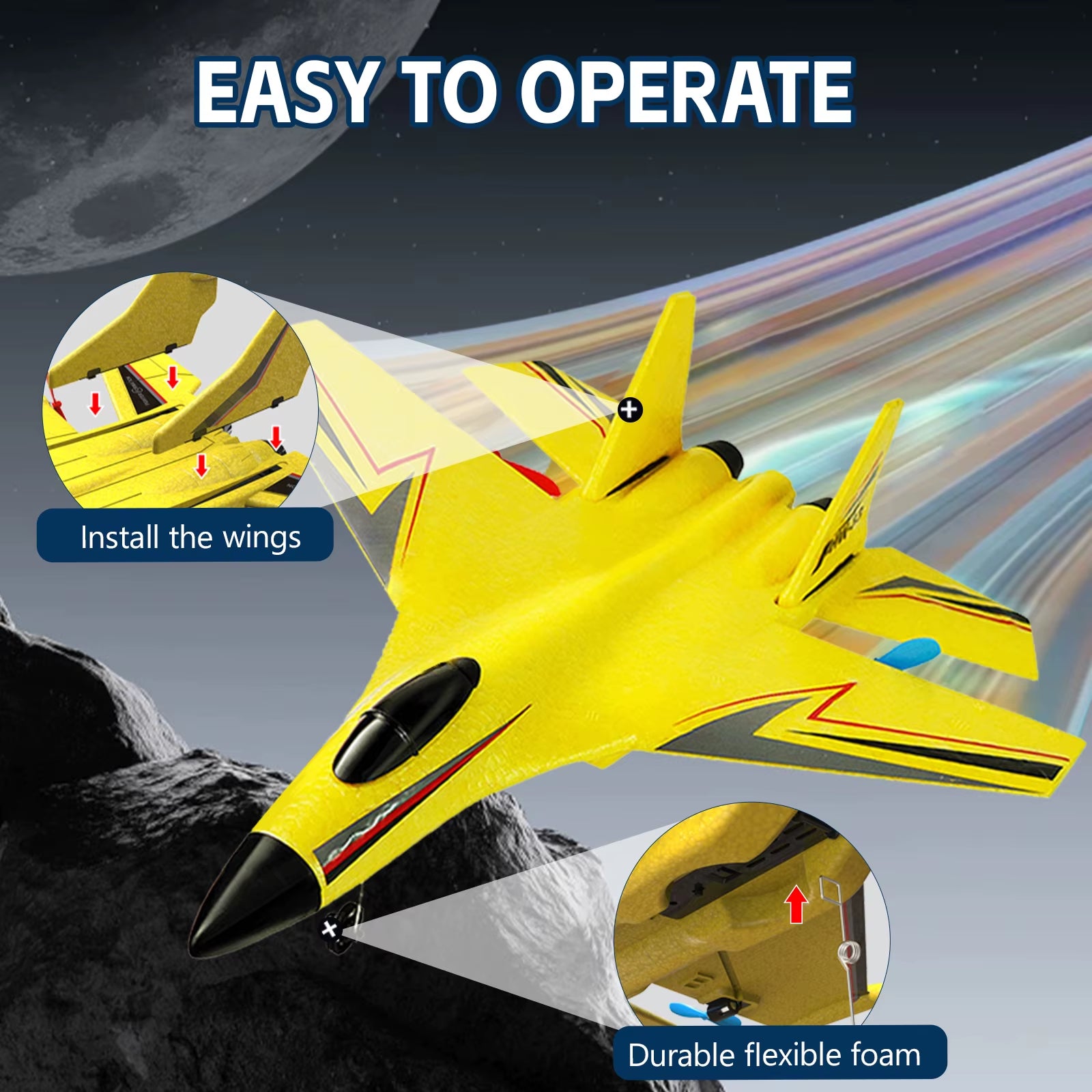 HW33 RC Fighter Jet Toy - Fixed-Wing Remote Control Plane with 6-Axis Gyroscope, Lightweight Foam Structure, Compact Precision E