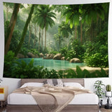 Lush Tropical Forest Greenery Background - Vibrant, Realistic Living Room and Bedroom Decor Wall Hanging, Polyester Fabric