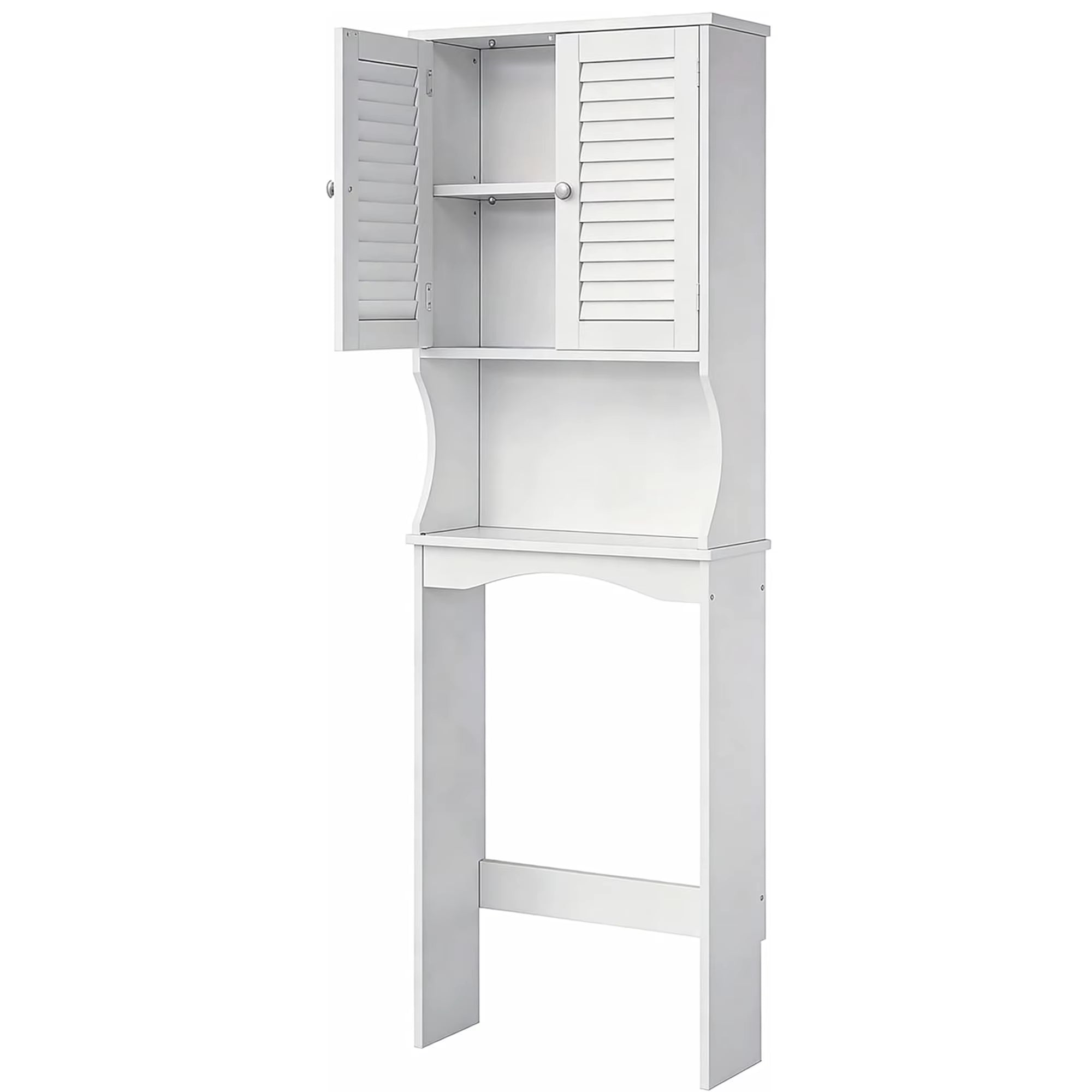 Over the Toilet Storage Cabinet, Space-Saving Bathroom Organizer with Adjustable Shelf & Hooks, Anti-Tip above Toilet Shelf