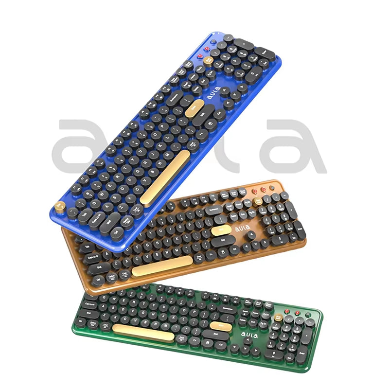 AC306 Wireless Keyboard and Mouse Combo Retro round Key Cap Full-Size 104-Key Laptop for Office Entertainment