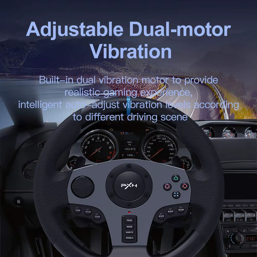 Universal USB Sim Racing Steering Wheel with 3-Pedals and Shifter, 270/900 Degree Adjustable for PC, Xbox, PS4, Switch Gaming