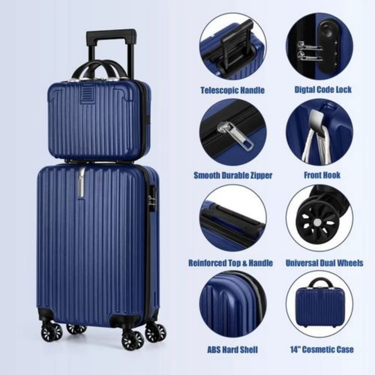 2-Piece Hardshell Luggage Set (20"+14") - Nesting Spinner W/ 360° Wheels & TSA Lock, Lightweight Expandable for Family Travel
