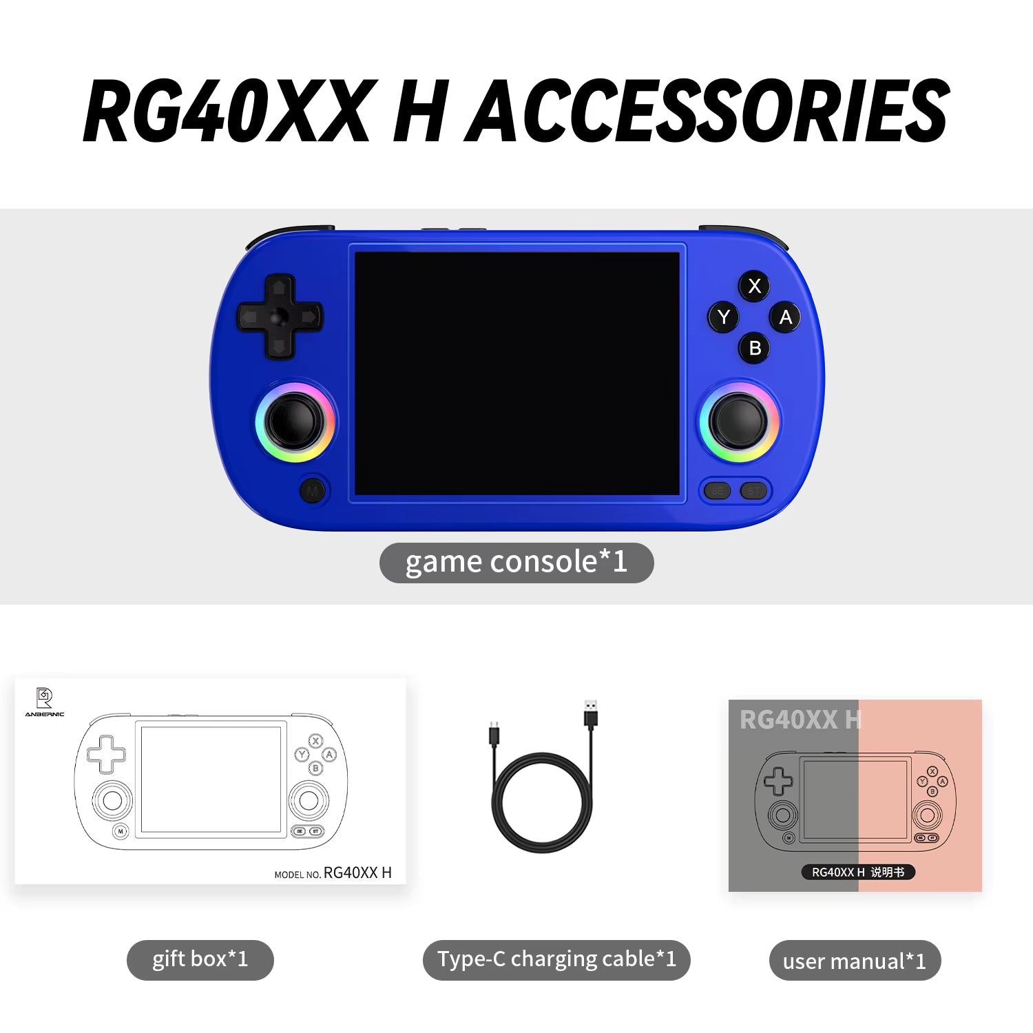 RG40XX H Handheld Game Console 4'' Screen Linux System Joystick RGB Lighting Effect RG40XXH Video Player Trimui Console