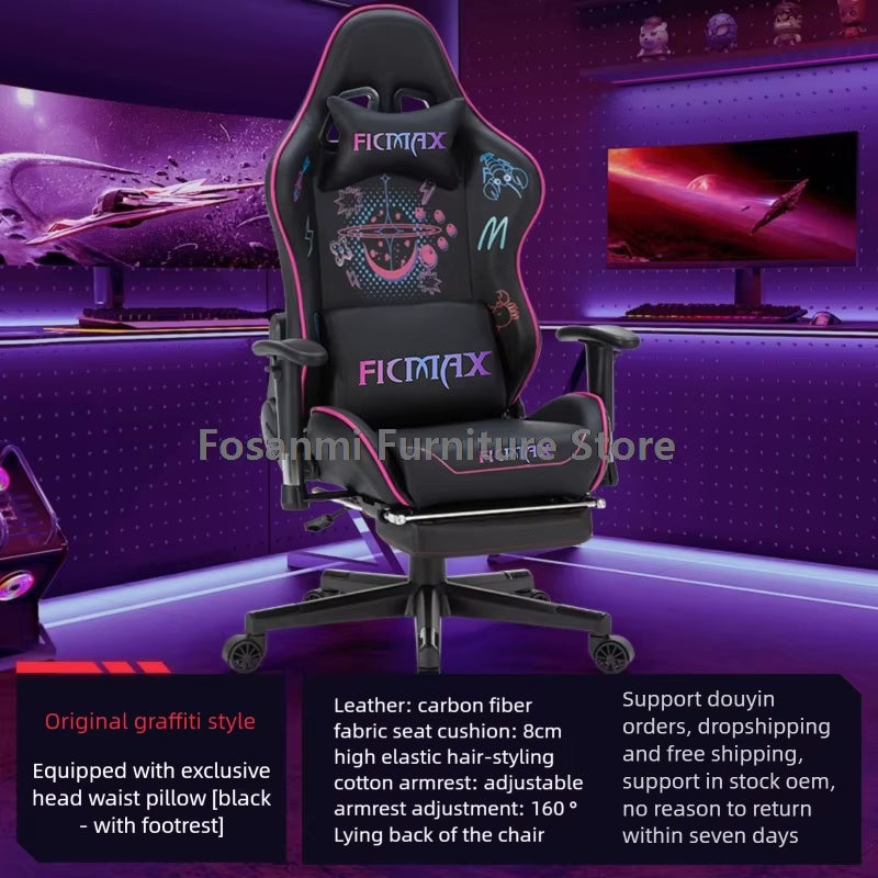 Stylish Graffiti Gaming Chair with Lumbar Support Adjustable Gamer Computer Swivel Chair for Home Office Ergonomic Desk PC Chair