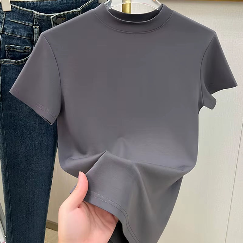 2024 New Fashion Short Sleeve Summer Blouse Women O Neck Casual Solid Ladies Tops Shirts Lsh24011801