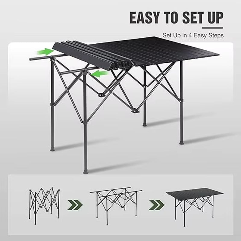 Roll up Camping Tables That Fold Up, Lightweight Portable Compact Metal Camp Table for Grill Outdoor Picnic, Black Long