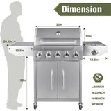 68,000 BTU 5 Burner Propane Gas Grill with Side Burner-Professional-Grade Stainless Steel Outdoor BBQ Grill-647 Sq in Cooking Sp
