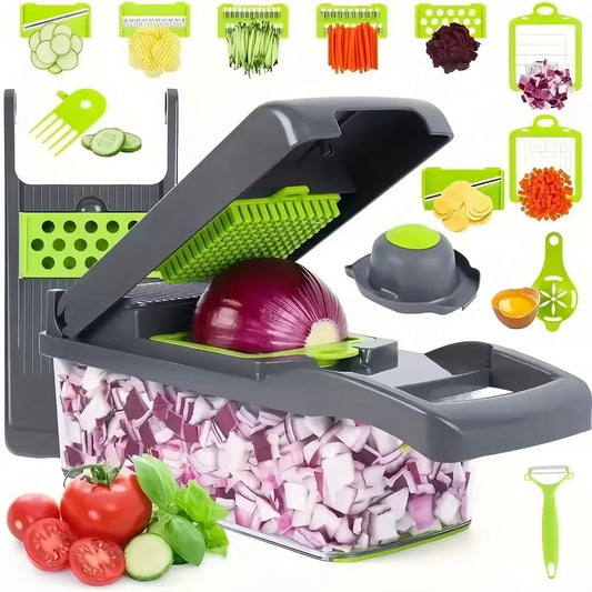 16-In-1 Slicer for Kitchen - Vegetable Chopper, Onion Potato Food Veggie Fruit Slicer and Cutter with Container, Kitchen Gadgets