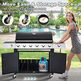 60000 BTU Stainless Steel 6 Burner Propane BBQ Grill with Side Stove Cast Iron Grates for Patio Camping Outdoor Cooking in Blac