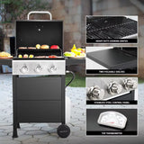 3 Burner BBQ Propane Gas Grill Stainless Steel 30 000 BTU Patio Garden Barbecue Grill with Two Foldable Shelves
