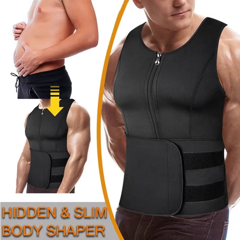 Men'S Body Shaper Waist Trainer Sauna Vest Double Belt Sweat Shirt Corset Top Abdomen Slimming Shapewear Fat Burn Fitness Suits