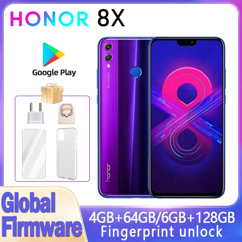 8X Smartphone with Global Firmware, Haisi Kirin 710 CPU, 6.5-Inch Display, 3750mAh Battery, 20MP Rear Camera, Dual SIM - Pre-Owned