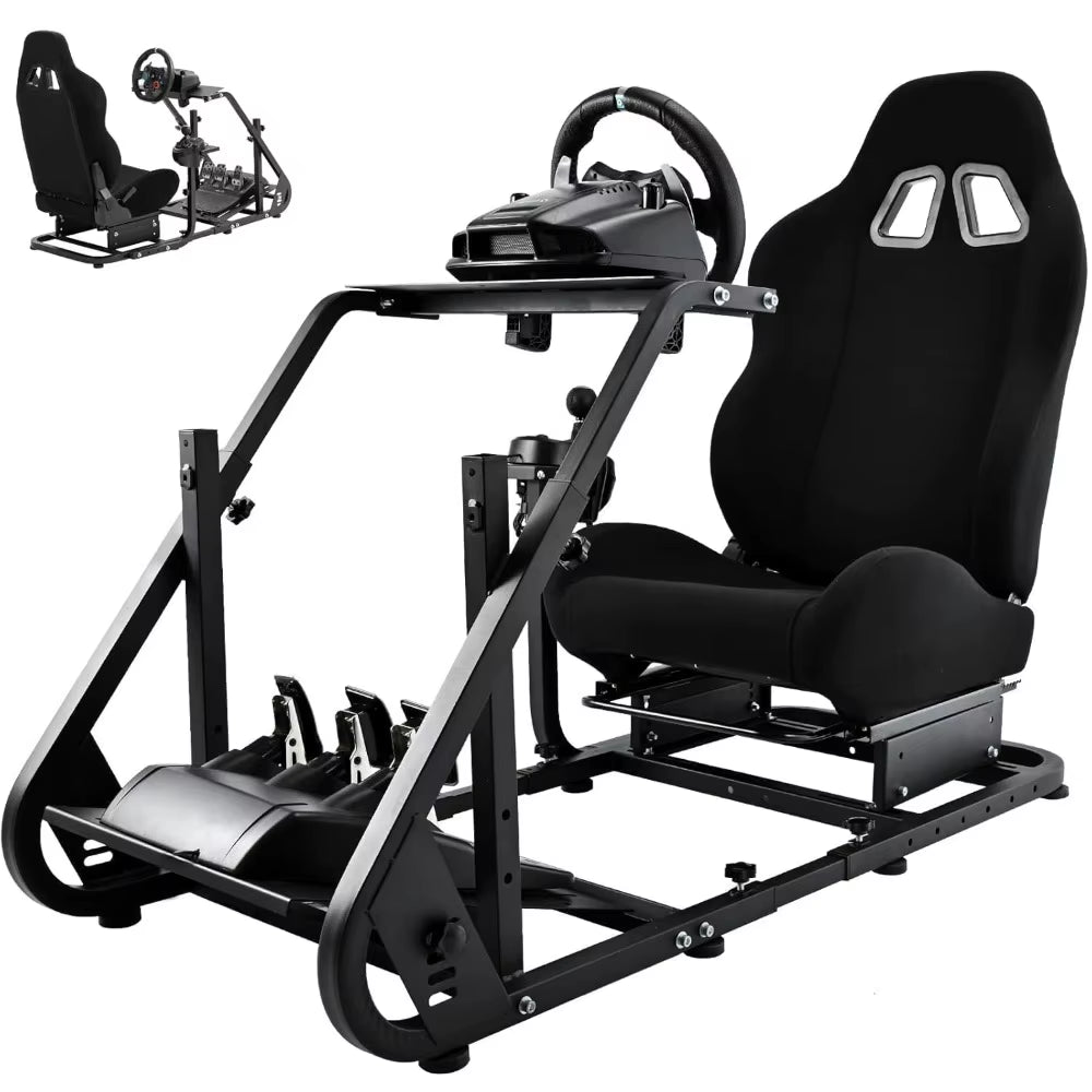Racing Simulator Cockpit with Seat for Logitech, Thrustmaster, and Fanatec Steering Wheels: Compatible with G25, G27, G923, And