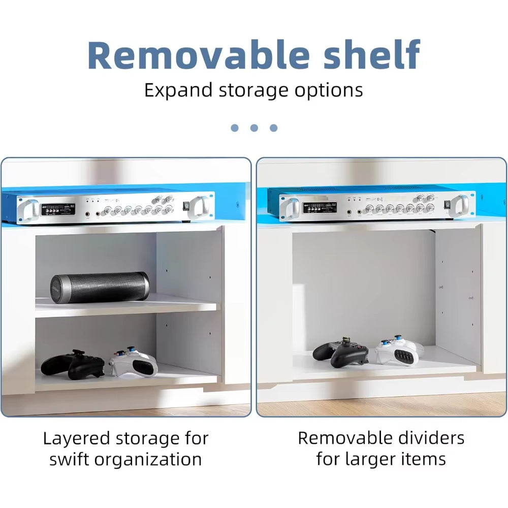 LED TV Stand for 55/50/43/40/32 Inch TV - Modern Entertainment Center with Power Outlets, Gaming Console Cabinet