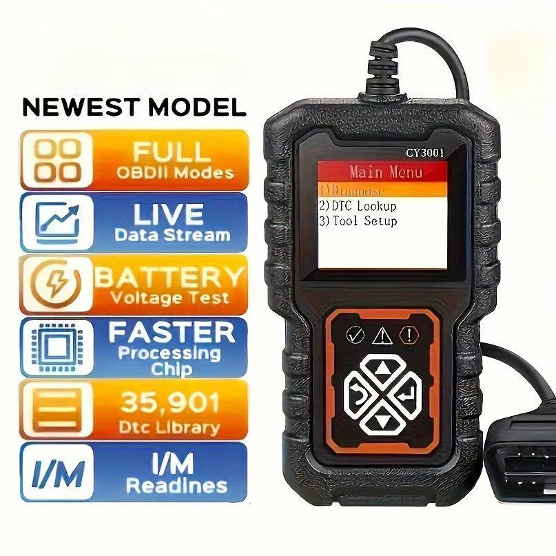 OBD2 Diagnostic Scanner and Voltage Tester for Automotive Engine Fault Codes - Model CY3001