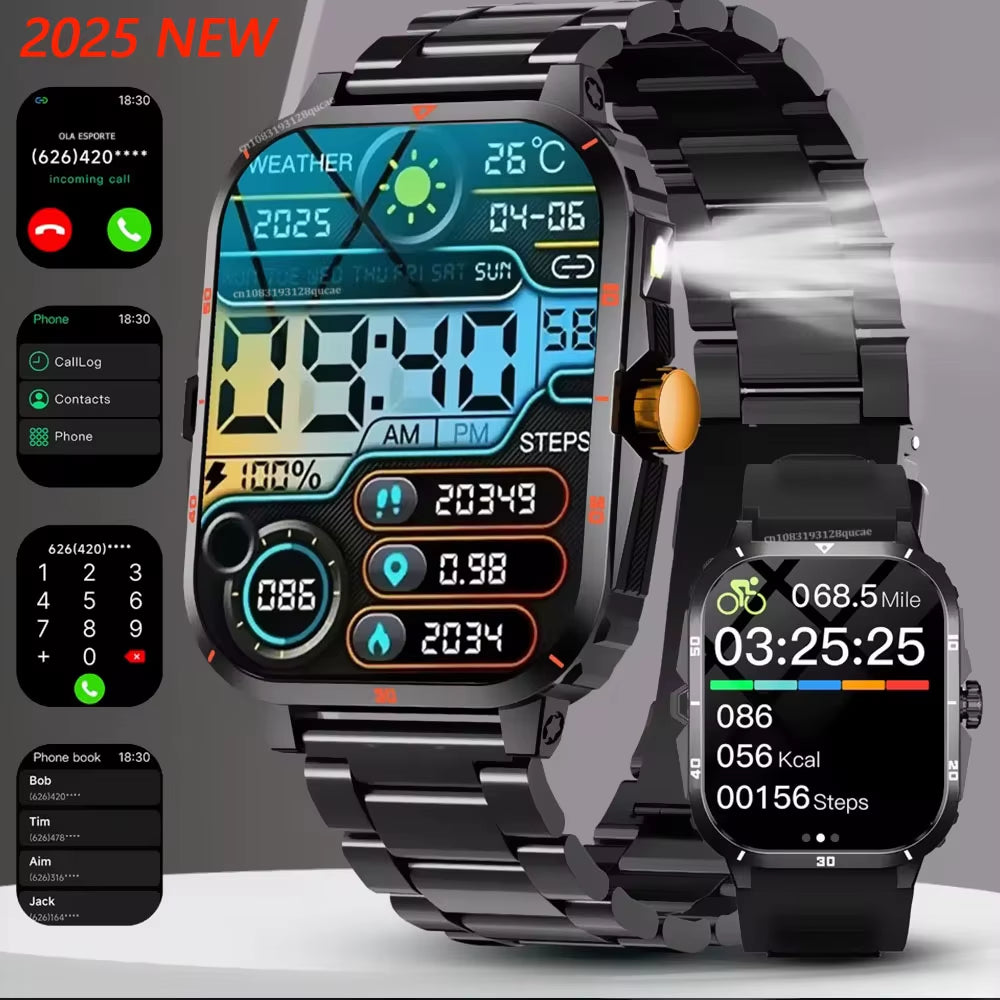 2025 NEW Military Smartwatch 2.01Inch HD Screen for Android/Ios Bluetooth Call Waterproof Outdoor Sports Fitness Smart Watch Men