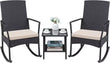3 Pieces Patio Furniture Set Outdoor Wicker Rocking Chairs with Glass Coffee Table for Garden Backyard Porch Poolside, Beige
