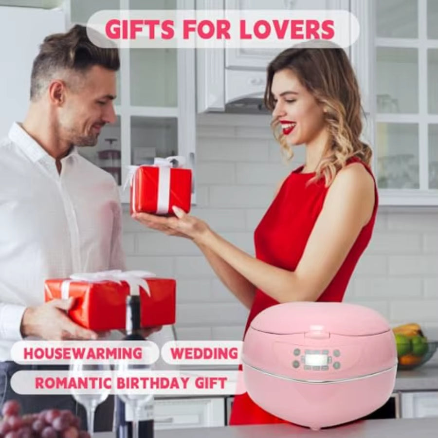 Peach Heart Shape 8 Cup Rice Cooker 4 Cup Uncooked Multifunctional Pink 300W with Preset Timer 1.8L