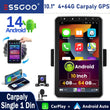 10.1 Inch 4+64GB Rotatable IPS Touchscreen Single 1 DIN Car Stereo Wireless Apple Carplay Android Auto FM Bluetooth GPS