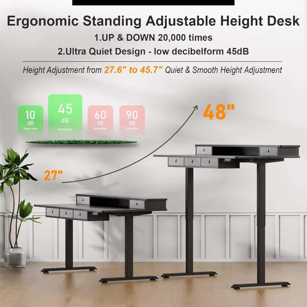 Ergonomic Electric Height Adjustable Standing Desk with 5 Drawers, 63 x 30 Inches, Customizable Office Furniture