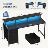 Adjustable Gaming Computer Desk (40-47 Inches) with 4 Storage Drawers, Integrated Power Outlets, and LED Lighting for Home Office Use
