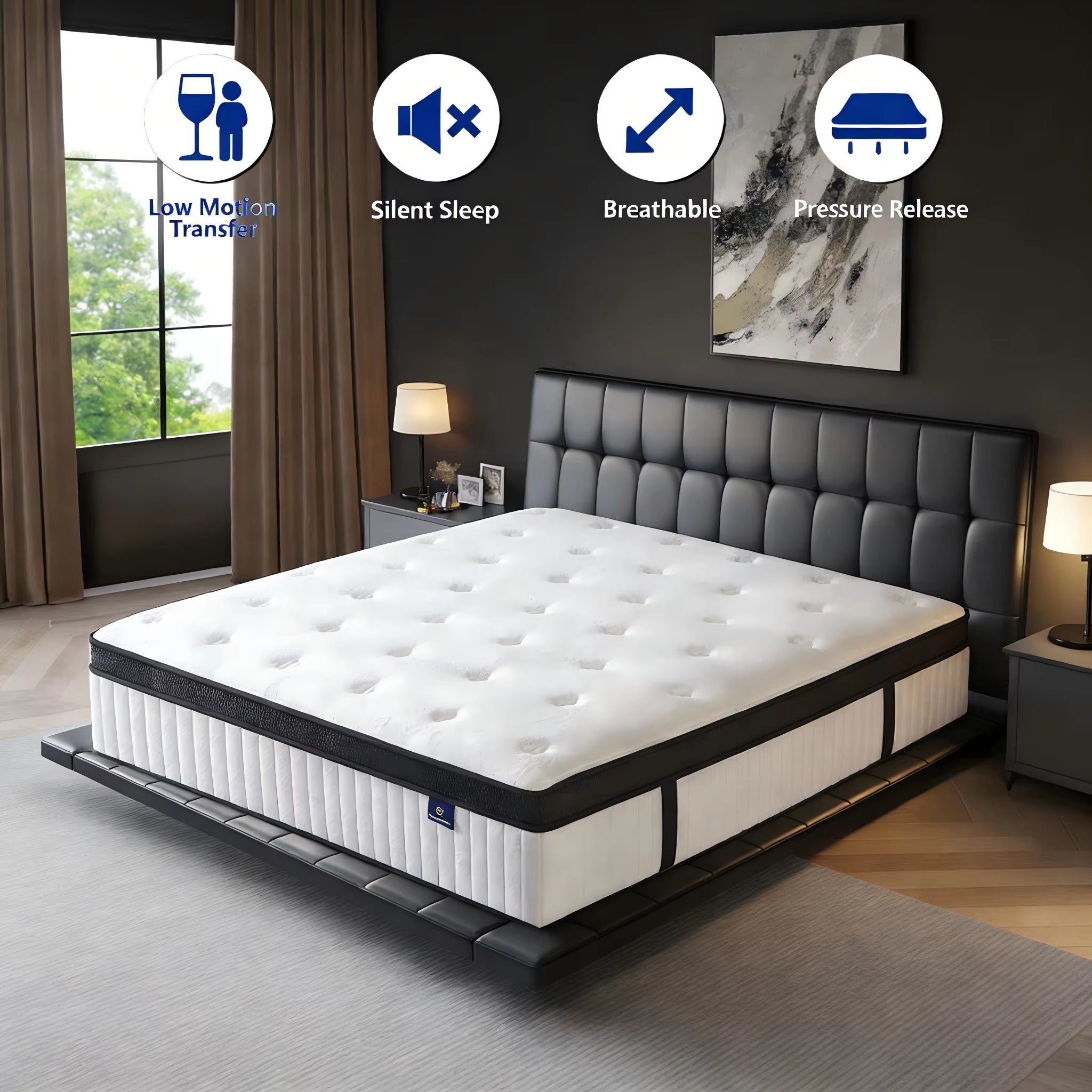 Store 12 Inch Queen and King Full Size Multilayer Hybrid Mattresses in a Box Medium Firm and Individual Pocket Springs