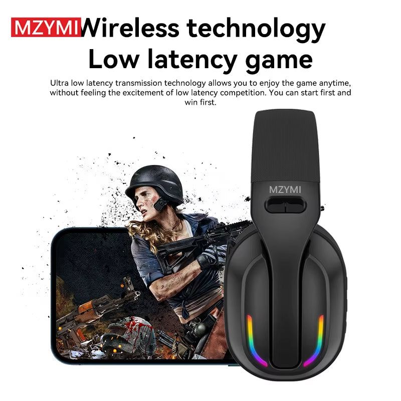 MZYMI Foldable over Ear Headset B500 RGB Wireless Gaming Earphone Low Latency Outdoor Sport Headphone Built-In Mic for PC