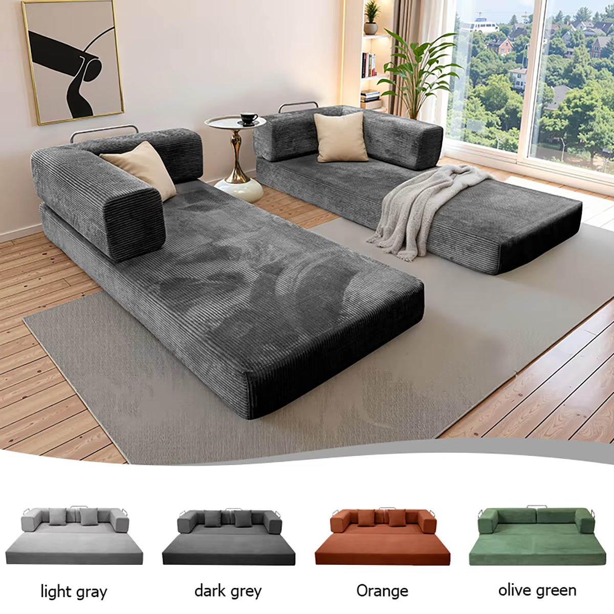 Foldable Sofa Bed with a Removable Backrest, an Oversized Floor Sofa That Works as a Two-Seater Perfect for Living Rooms.