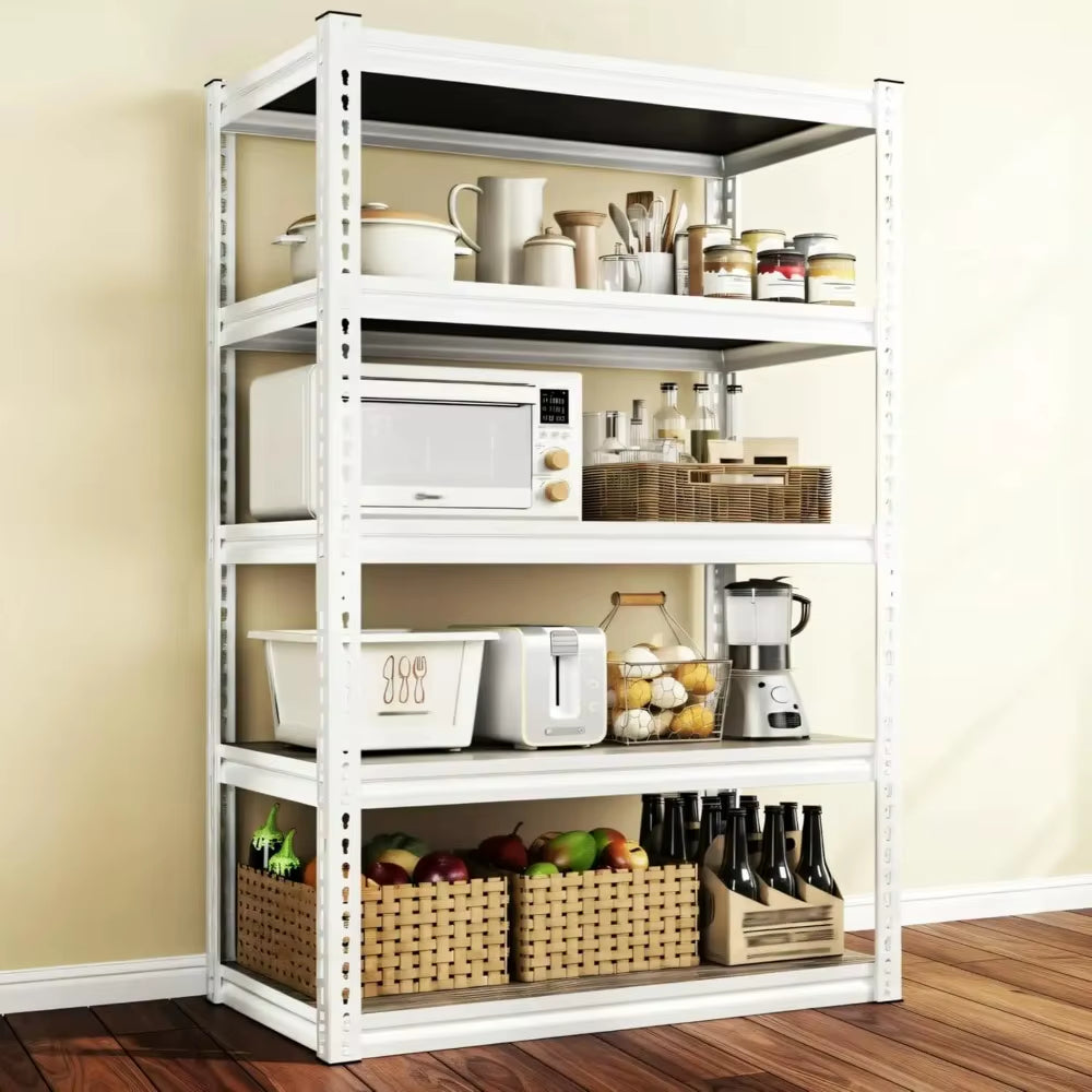 5 Tier Storage Shelves, 2500LBS Adjustable Metal Shelving Unit, White Shelves for Pantry, Kitchen, Garage,, Customized