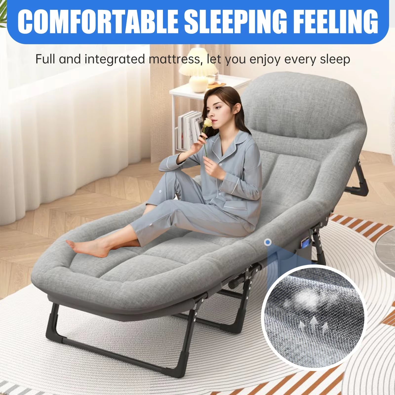 American Folding Bed, Household Single Sofa Bed, Nap and Nap Lounge Chair, Essential for Courtyard Sunbathing