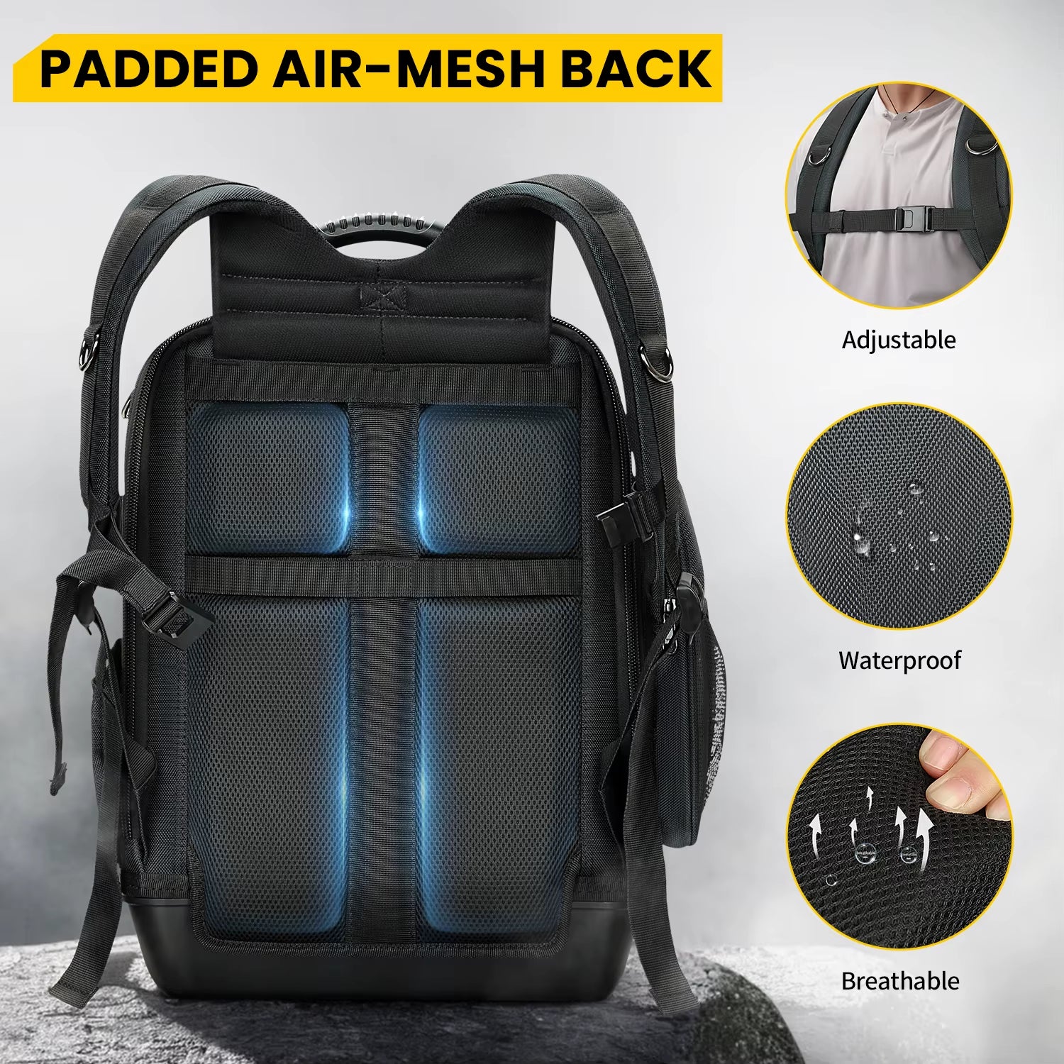 Professional Tool Backpack - Heavy-Duty Storage Bag with Multiple Compartments and Padded Straps in Black/Grey