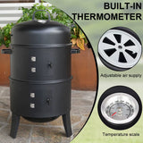 Vertical Charcoal Smoker with Built-In Thermometer BBQ Smoker Grill 2 Access Doors for Parties Camping Outdoor Cooking