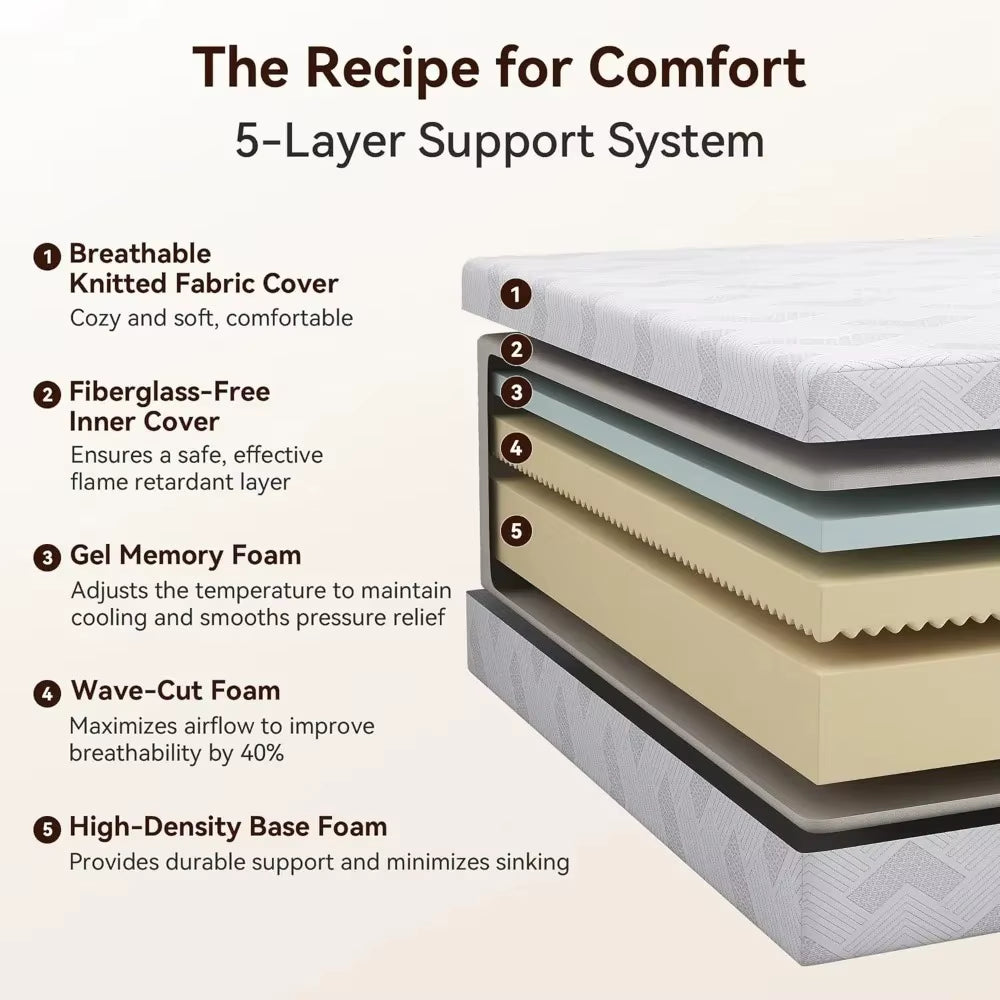 12 Inch Queen Mattress Medium Firm, Cooling Gel Memory Foam Queen Size Mattress in a Box for Pressure Relief, Certip，Customized