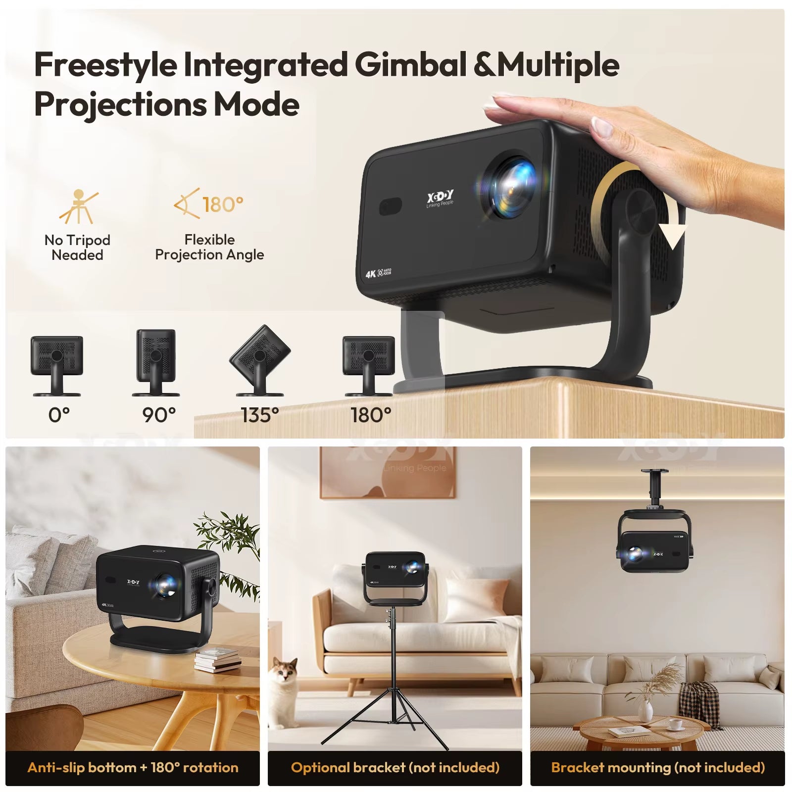 4K Android 11 Projector Native 1080P with Auto Keystone Focus Wifi 6 BT 5.4 Portable Outdoor Movie Home Cinema