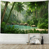 Lush Tropical Forest Greenery Background - Vibrant, Realistic Living Room and Bedroom Decor Wall Hanging, Polyester Fabric