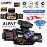 360° Car Dash Cam WIFI APP Video Recorder 1080P Car DVR 3/4 Lens Front inside Rotatable and Rear View Night Vision Black Box