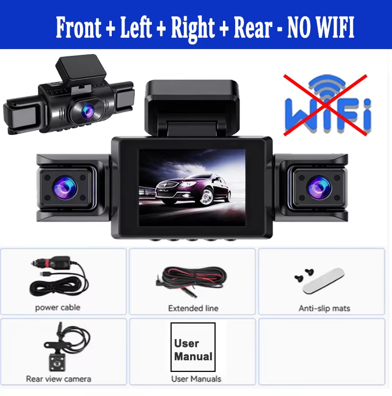 360° Car Dash Cam WIFI APP Video Recorder 1080P Car DVR 3/4 Lens Front inside Rotatable and Rear View Night Vision Black Box