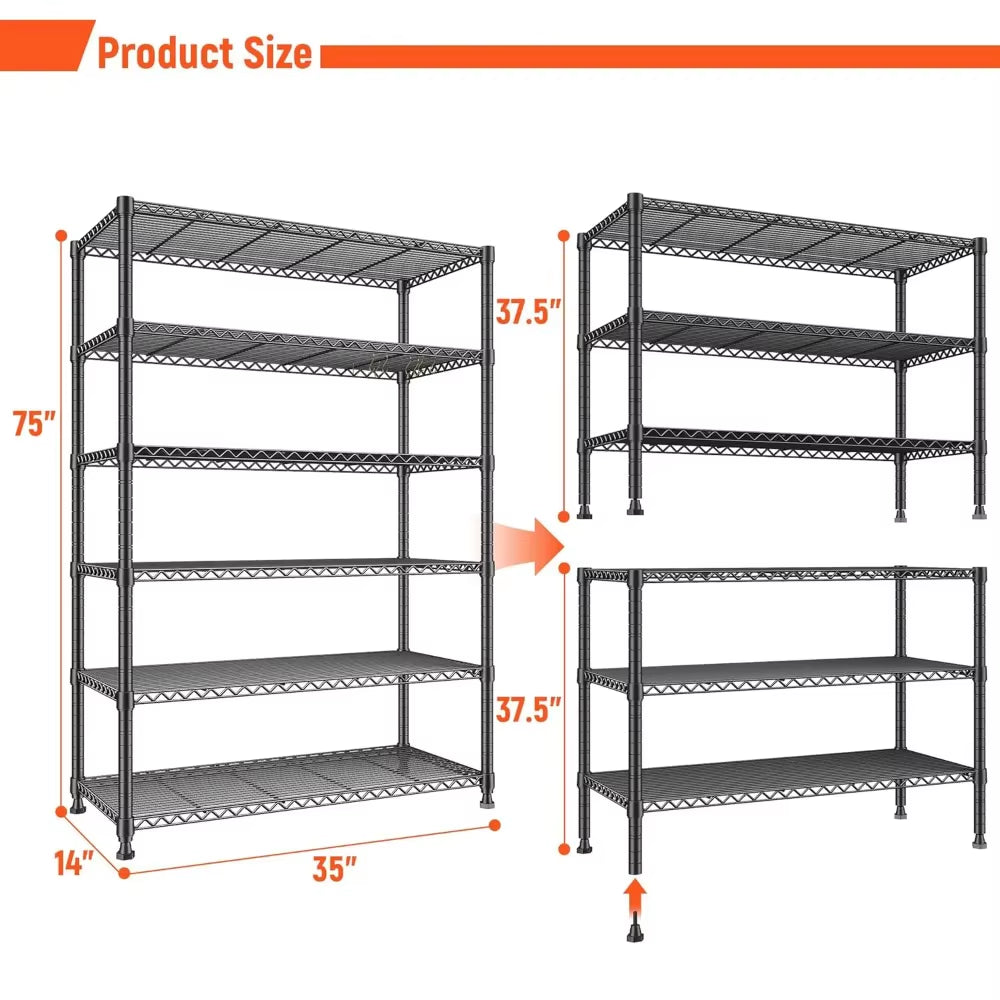 75" H Metal Shelving 6 Tier Storage Shelf Adjustable Kitchen Shelf Wire Shelving Unit Detachable Storage Rack For, Customized