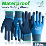 Waterproof Safety Work Gloves, Full Latex Coating, Non-Slip and Wear-Resistant, Gardening、Fishing、Outdoor, 2 Pairs