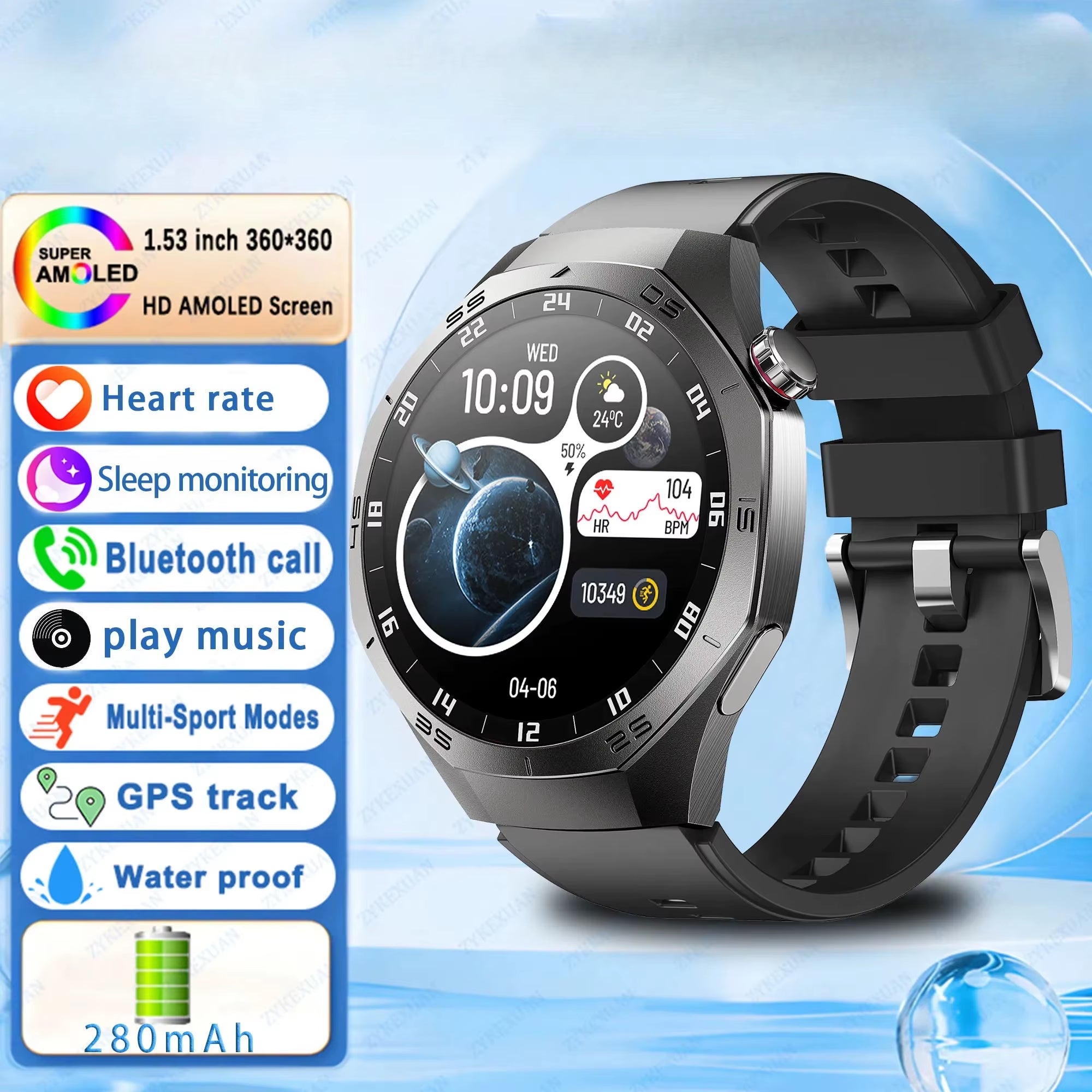 2025  Military GPS Smart Watch Men Full Touch Screen Sport Fitness Healthtest Voice Call Smartwatch