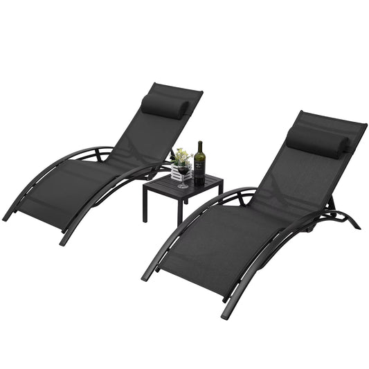 Aluminum Lounge Chair for outside with 5 Adjustable Positions+Table 3Pcs Chaise Outdoor for Pool, Garden,Beach,Camping,Backyard