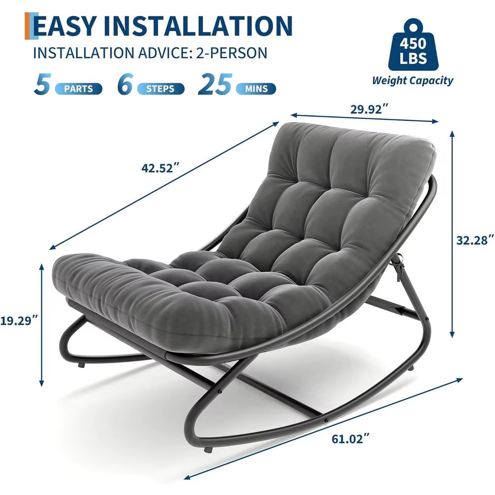 Metal Frame Outdoor Papasan Rocking Chair with Waterproof Cushion, 450Lbs, Ideal for Patio, Porch, Garden, Living Room, Dark Gre
