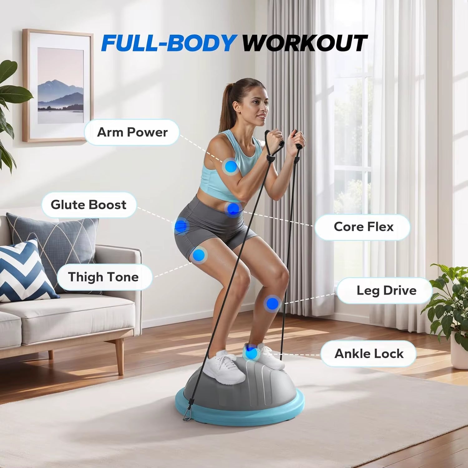 MERACH Balance Ball Trainer, 18 Inch Half Exercise Ball with Resistance Bands and Foot Pump, Half Yoga Ball
