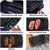 Electric Indoor Grill Griddle, Smokelgrill, Portable Korean BBQ with Turbo Smoke Extractor Technology, Non-Stick Removable